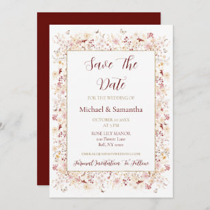 Save The Date Mariage Fleur sauvage de Bourgogne et Blush