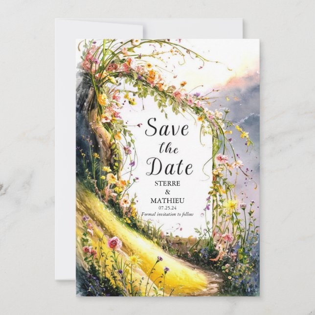 Save The Date Mariage Fleur sauvage de fleurs modernes (Devant)