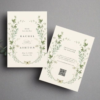 Save The Date Mariage Fleur sauvage ivoire Elegant