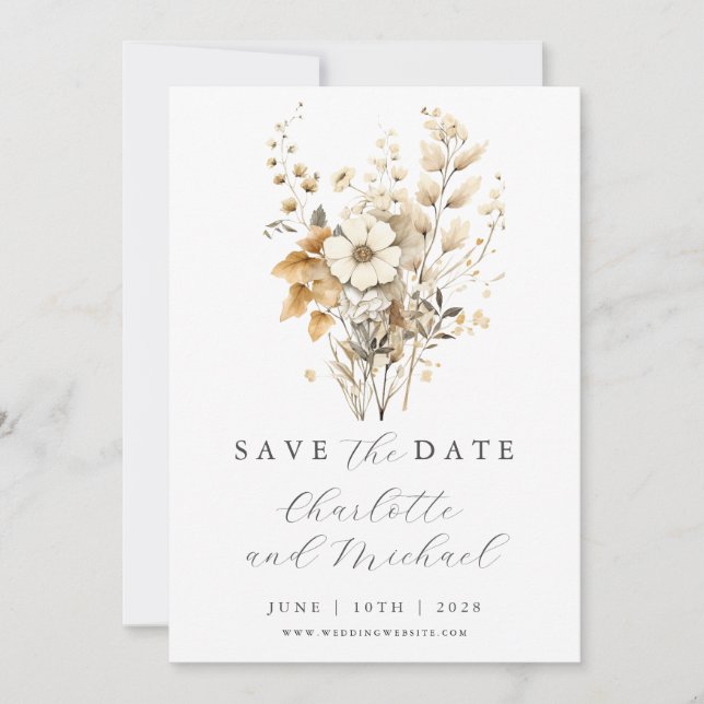 Save The Date Mariage fleur sauvage | Ivory Flat Enregistrer La  (Devant)