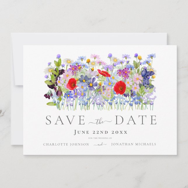 Save The Date Mariage Fleur sauvage moderne (Devant)