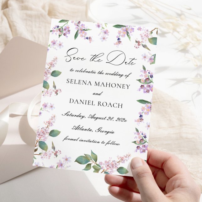 Save The Date Mariage Fleur sauvage moderne Lilac Watercolor (Créateur téléchargé)