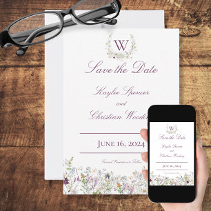Save The Date Mariage fleur sauvage Monogramme