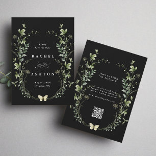 Save The Date Mariage Fleur sauvage noir Elegant