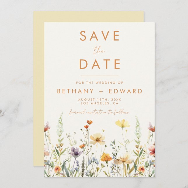 Save The Date Mariage Fleur sauvage rustique (Devant / Derrière)