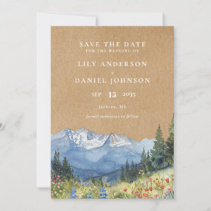 Save The Date Mariage Fleur sauvage Rustique Watercolor Mountain