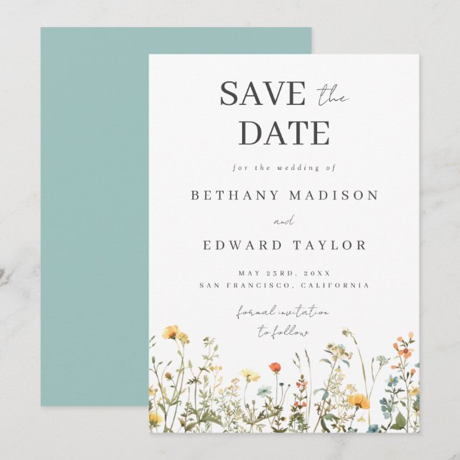 Save The Date Mariage Fleur sauvage Simple Enregistrer La Date (Devant / Derrière)