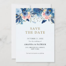 Mariage Fleurie Aquarelle Bleu Marine Rose 