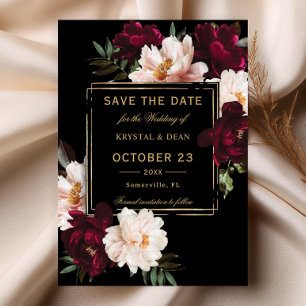 Save The Date Mariage Fleurie Noir et Burgundy Blush Sombre