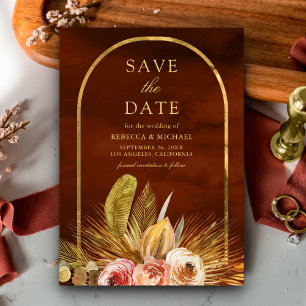 Save The Date Mariage Fleurie Terreuse Arche Or Orange Brûlé