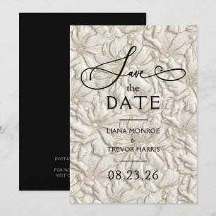 Save The Date Mariage Fleuris Crème Embossés Faux