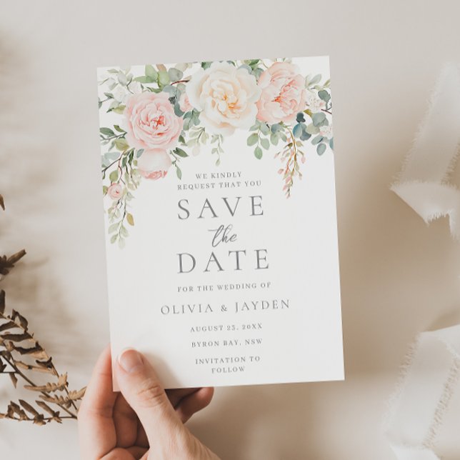 Save The Date Mariage Fleuris Rose Pâle & Sauge Beau (Créateur téléchargé)