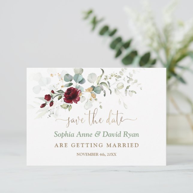 Save The Date Mariage Fleurs aériennes à l'aquarelle Bourgogne  (Debout devant)