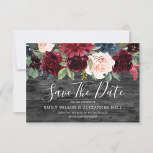 Save The Date Mariage Fleurs de Bourgogne en Bois de Charbon Rus