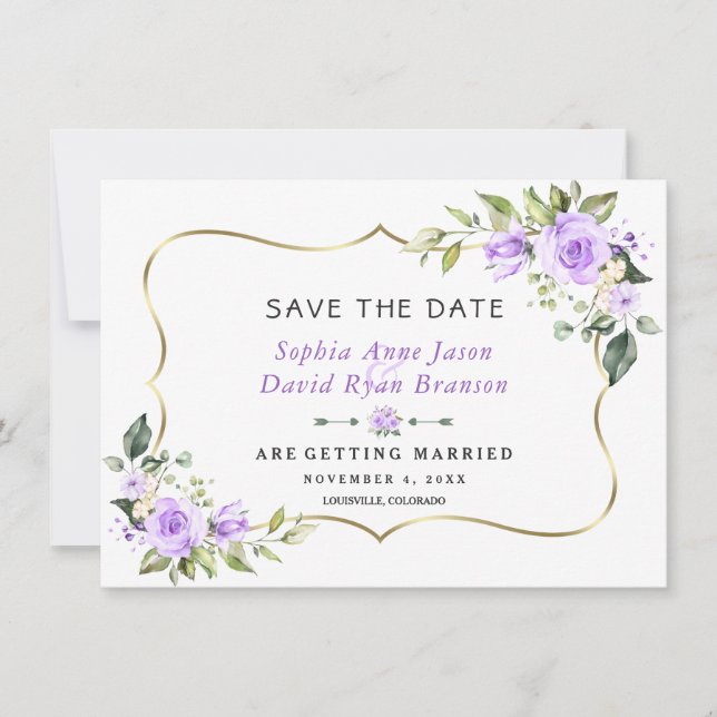Save The Date Mariage Fleurs de Lavande Cadre Doré (Devant)