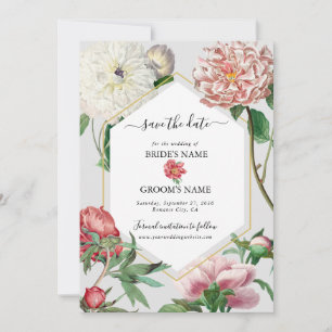 Save The Date Mariage Fleurs de Pivoines Blanches Roses Aquarell