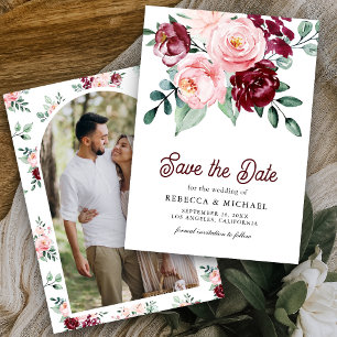 Save The Date Mariage Fleurs Photo Bourgogne Rose