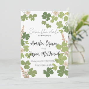 Save The Date Mariage Fleurs Sauvages de Printemps Trèfle Vert S