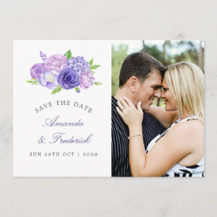 Save The Date Mariage floral à thème ultra violet Enregistrer la