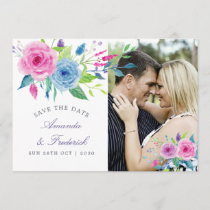 Save The Date Mariage floral à thème ultra violet Enregistrer la