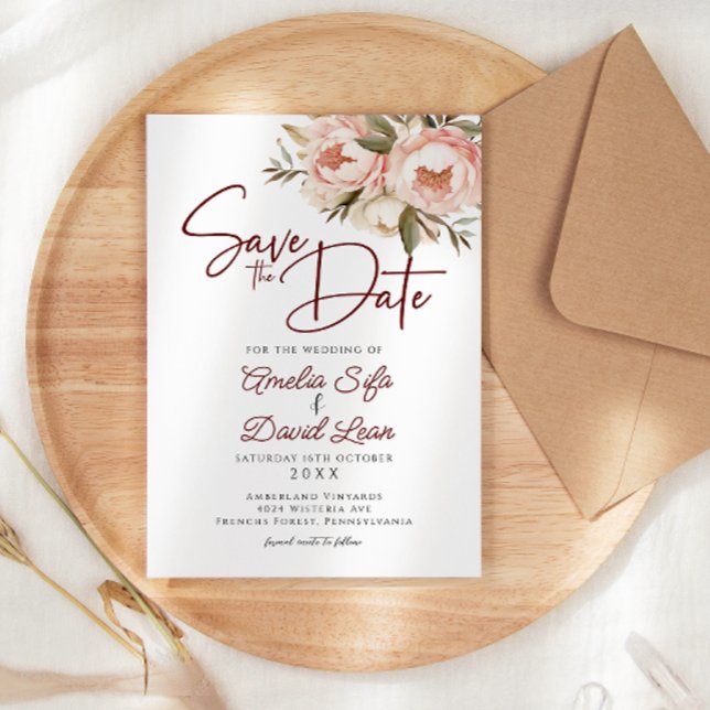 Save The Date Mariage floral aquarelle bohème pivoines (Créateur téléchargé)