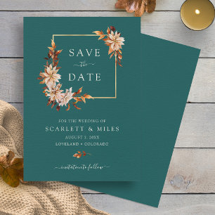 Save The Date Mariage Floral Aquarelle Teal d'Automne