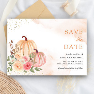 Save The Date Mariage Floral au thème Citrouille Pêche Rose