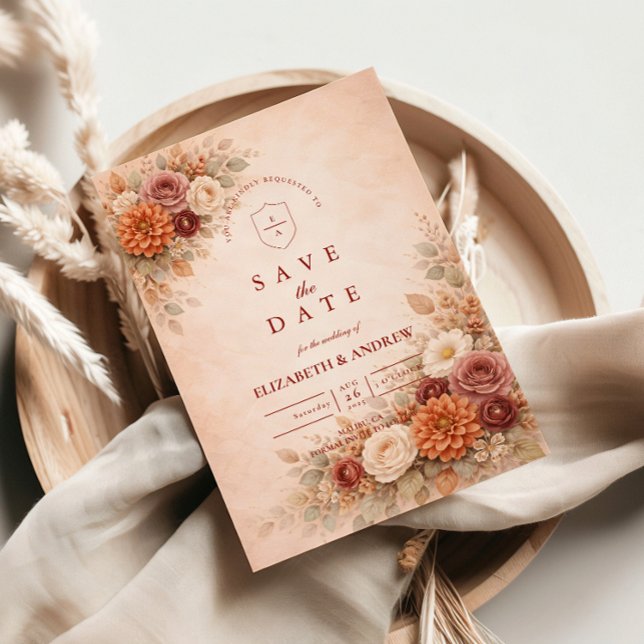 Save The Date Mariage Floral Automnal Romantique (Créateur téléchargé)
