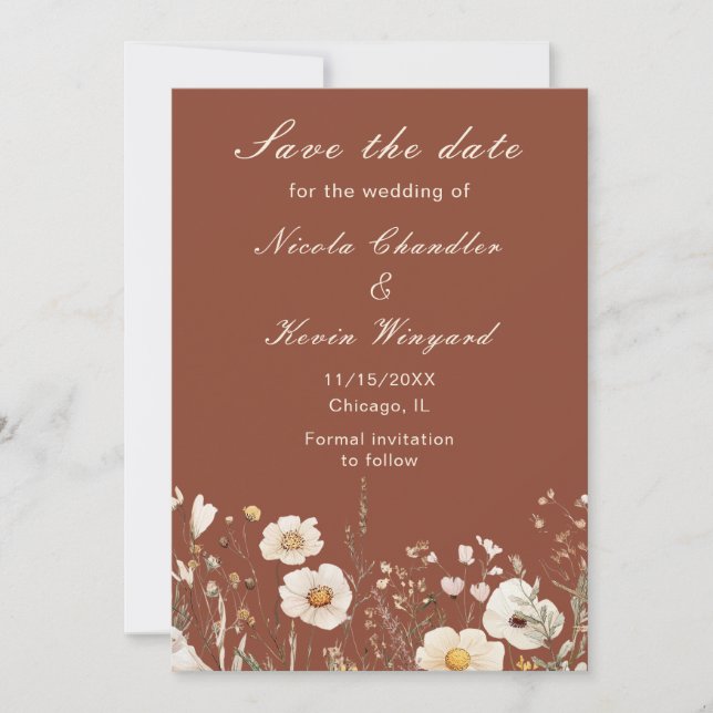 Save The Date Mariage Floral Automne Fleur Sauvage (Devant)