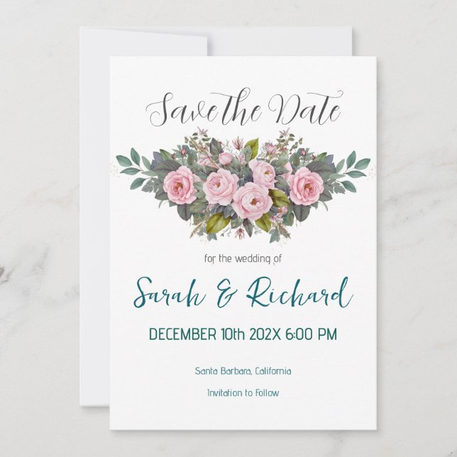 Save The Date Mariage Floral aux Teintes Douces de Rose (Devant)