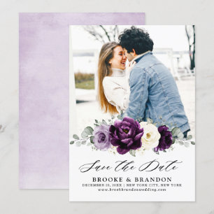 Save The Date Mariage floral blanc blanc blanc blanc de prune d'