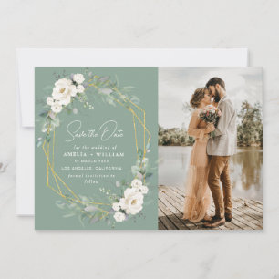 Save The Date Mariage floral blanc & or Enregistrer la date