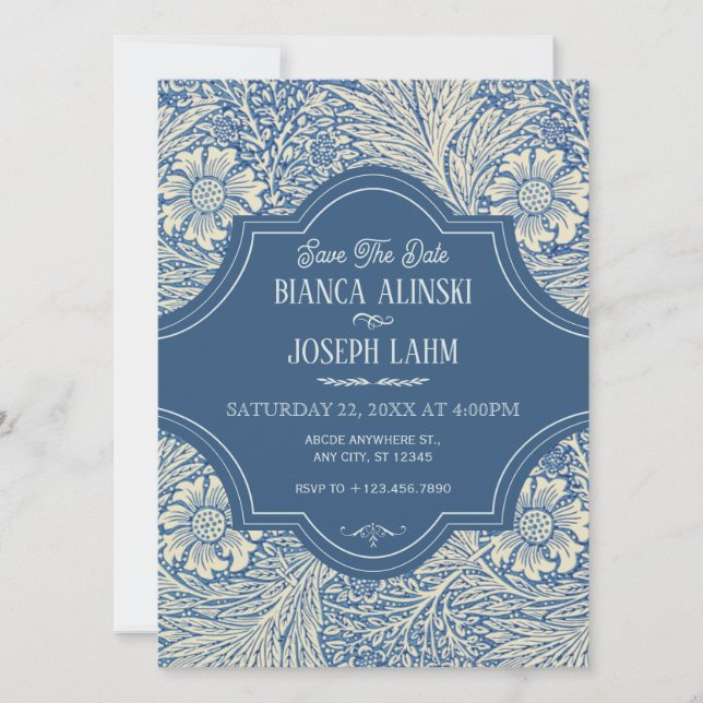 SAVE THE DATE MARIAGE FLORAL BLEU (Devant)