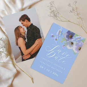 Save The Date Mariage Floral Bleu Aquarelle Photo Moderne