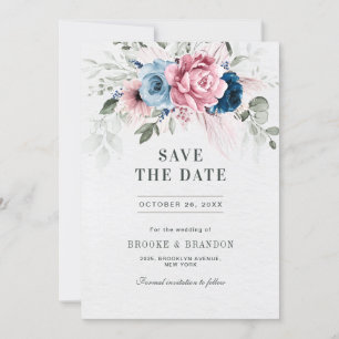 Save The Date Mariage floral bleu bleu bleu pastel rose