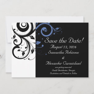 Save The Date Mariage Floral Bleu Bleuet Perwinkle Noir