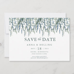 Save The Date Mariage Floral Bleu de Verdure de Vigne