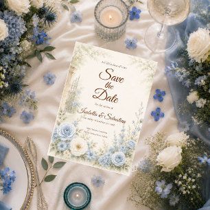 Save The Date Mariage floral bleu élégant