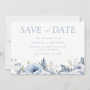 Save The Date Mariage Floral Bleu Poussiéreux Divin