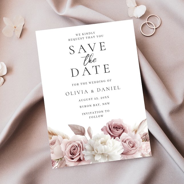 Save The Date Mariage floral Blush & Dusty Rose (Créateur téléchargé)