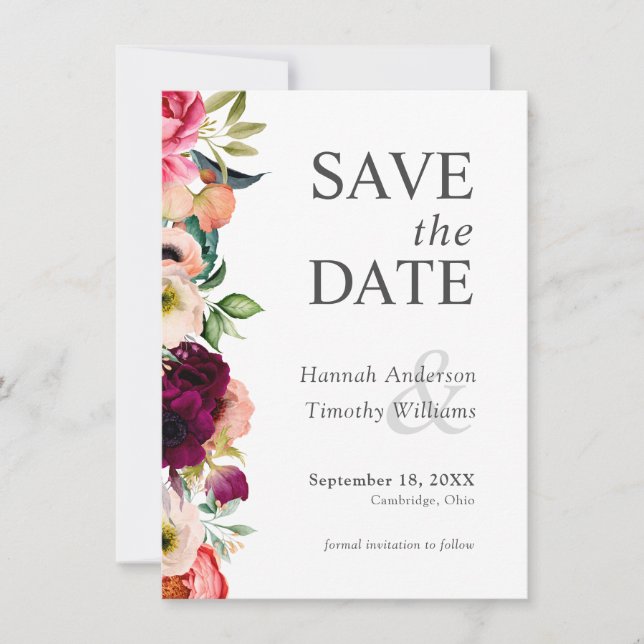 Save The Date Mariage floral Boho rustique Enregistrer la date (Devant)
