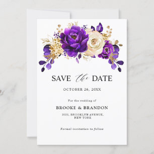 Save The Date Mariage floral botanique violet or royal