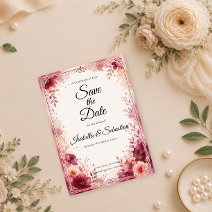 Save The Date Mariage Floral Bourguignon Romantique
