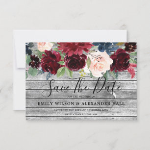 Save The Date Mariage Floral Bourguignon Toutes Saisons en Bois