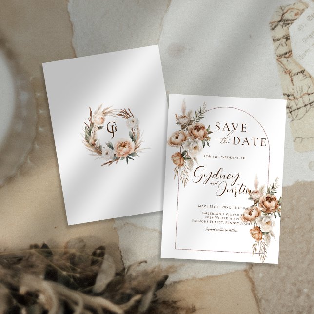 Save The Date Mariage Floral Campagnard Pampas Effrayant Rustiqu (Créateur téléchargé)