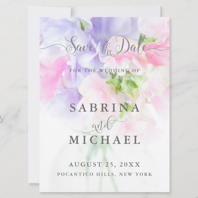 SAVE THE DATE MARIAGE FLORAL CHIC POIS DE SENTEUR (Devant)