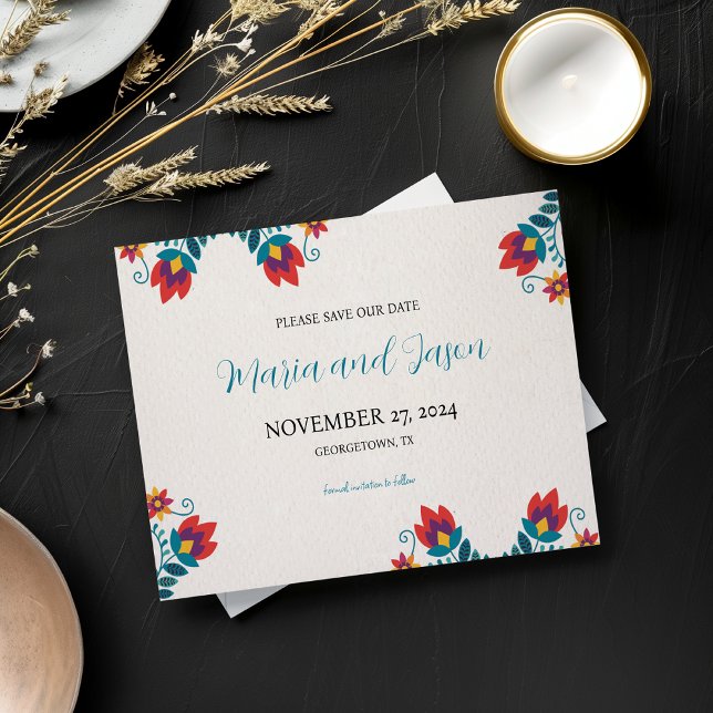 Save The Date Mariage floral coloré de la festa mexicaine (Mexican Fiesta Colorful Botanical Floral Wedding Save The Date)
