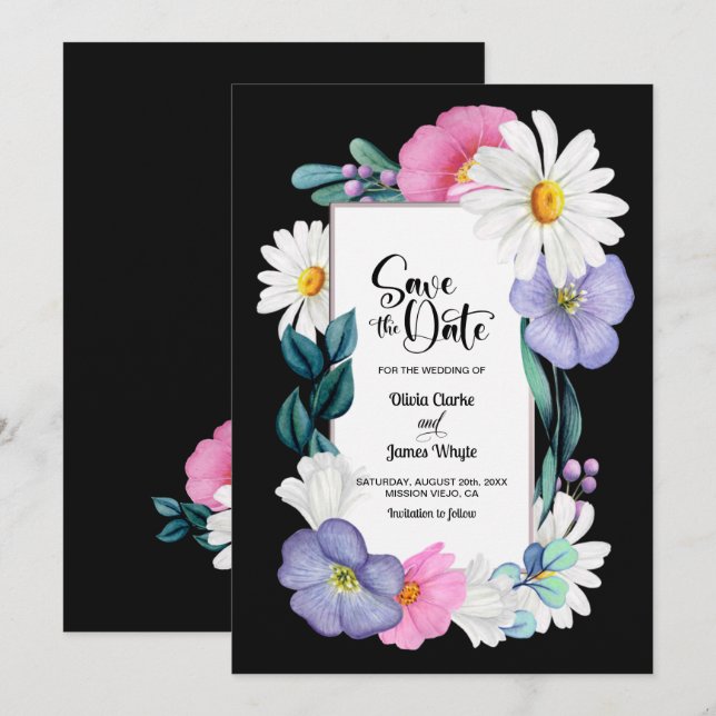 Save The Date Mariage floral coloré Enregistrer la date (Devant / Derrière)
