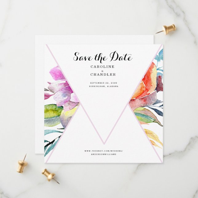 Save The Date Mariage floral coloré Enregistrer la date Site Web (Devant/Arrière en situation)