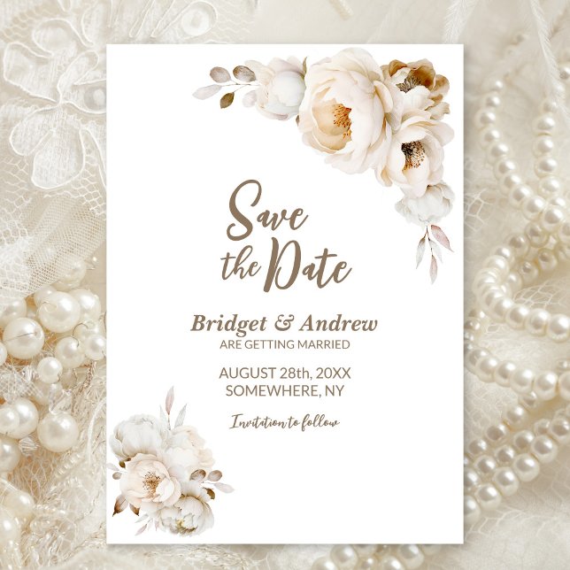 Save The Date Mariage Floral Crème Rustique (Créateur téléchargé)